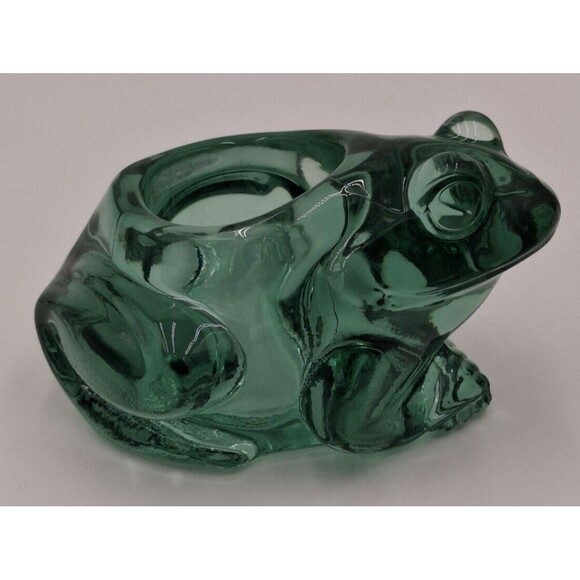 INDIANA ART GLASS GREEN SITTING FROG VOTIVE CANDLE HOLDER PAPERWEIGHT Vintage #2 - Picture 11 of 11